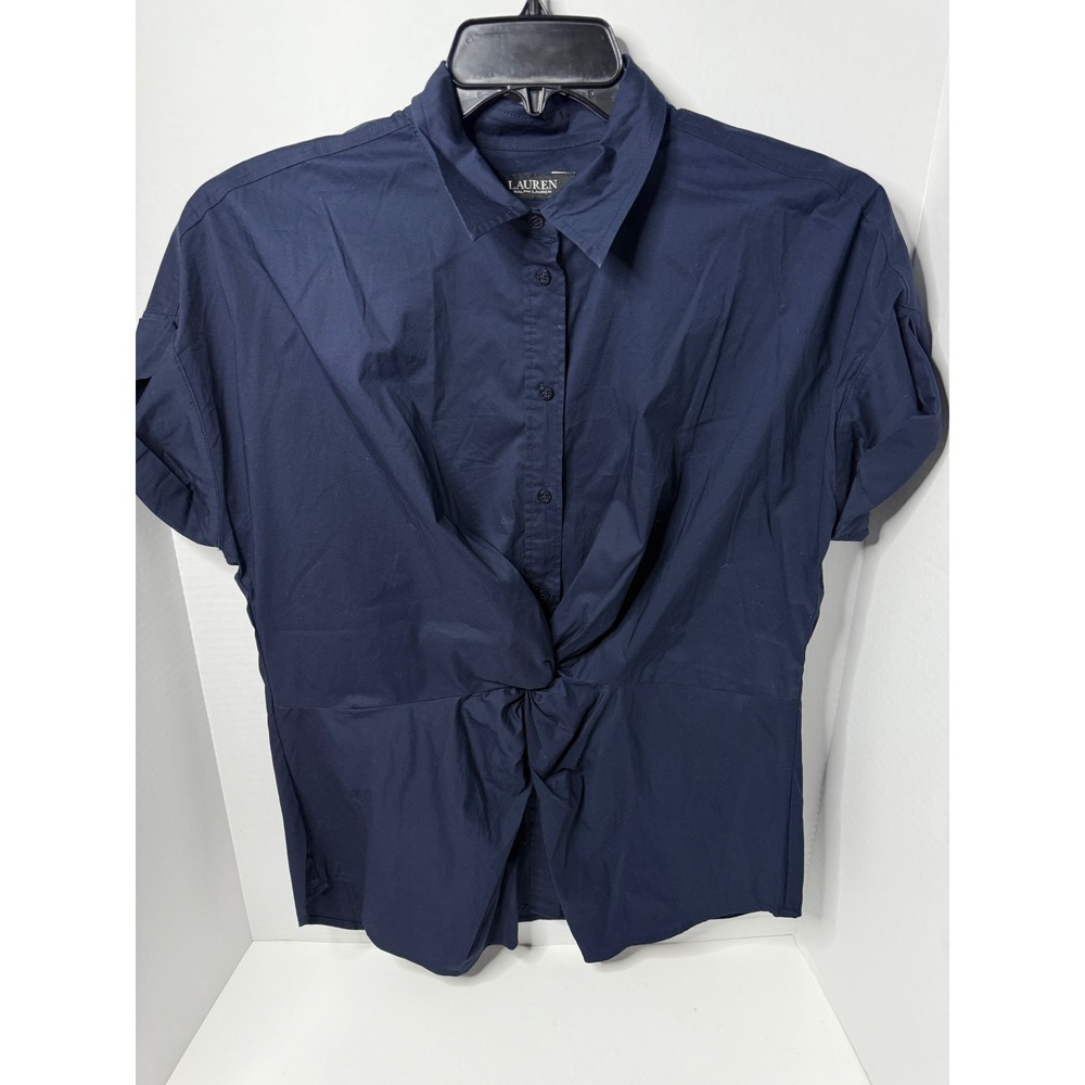 Lauren Ralph Lauren Twist Front Shirt Top Short Sleeve Navy Blue Large